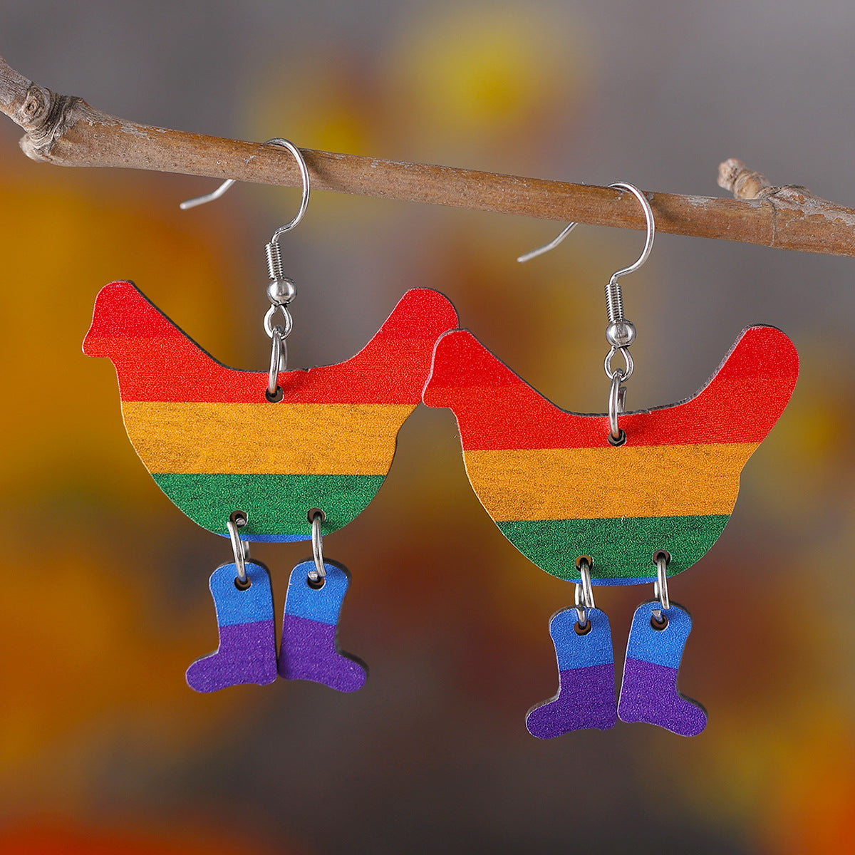 Wholesale Hen boots with wooden double-sided earrings